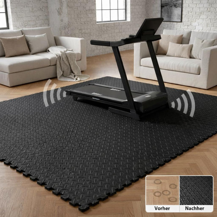 EYEPOWER Bodenschutzmatten 0,8 m² – 9er Set Fitness Bodenmatten 30×30×1 cm – rutschfeste Schutzmatte