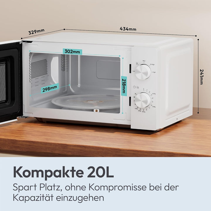 Candy Mikrowelle freistehend bis 700 Watt, Mikrowellengerät mit Drehteller, 5 Leistungsstufen, 20 Li