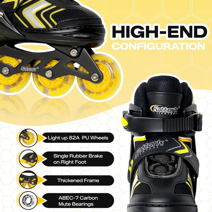 Nattork Inliner für Kinder Verstellbare Inline Skates, 4 Grössen Kinder Inline Roller Skates mit Bel