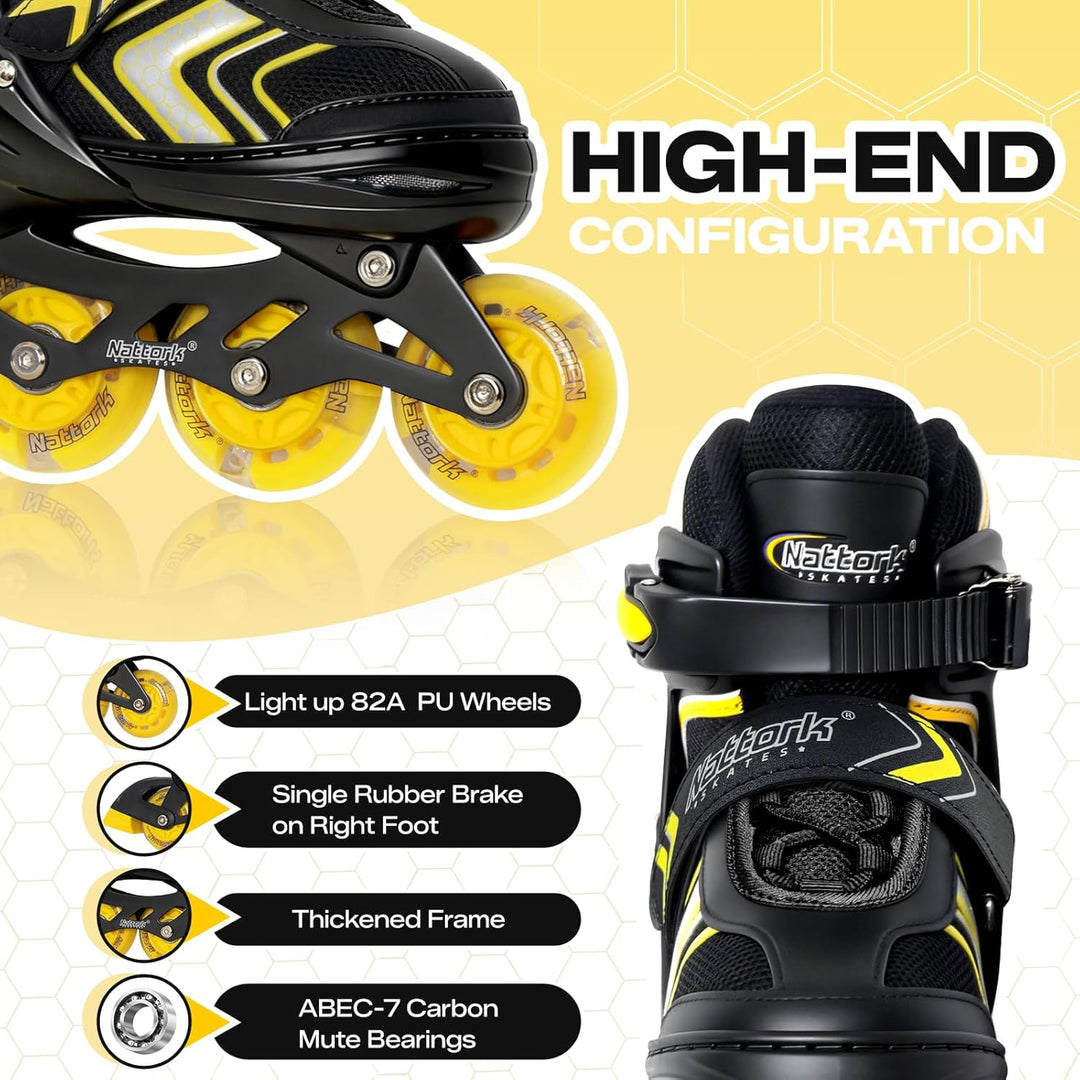 Nattork Inliner für Kinder Verstellbare Inline Skates, 4 Grössen Kinder Inline Roller Skates mit Bel