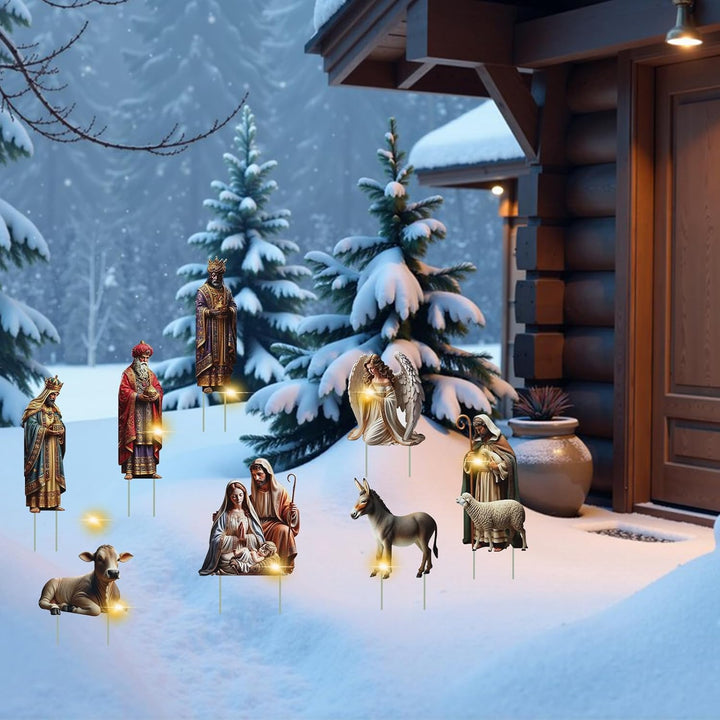 Weihnachtskrippe Outdoor,8erWeihnachtsdeko Gartenstecker Krippenfiguren,Krippe Gartendeko Weihnachts