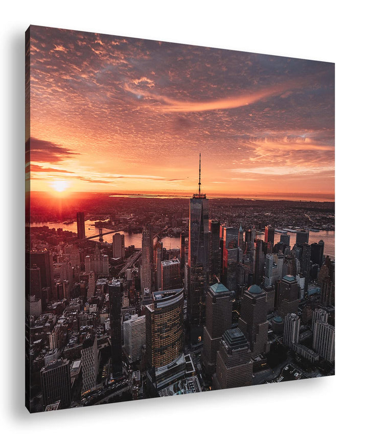 deyoli Skyline bei Sonnenuntergang Format: 60x60 cm als Leinwandbild, Motiv fertig gerahmt auf Echth