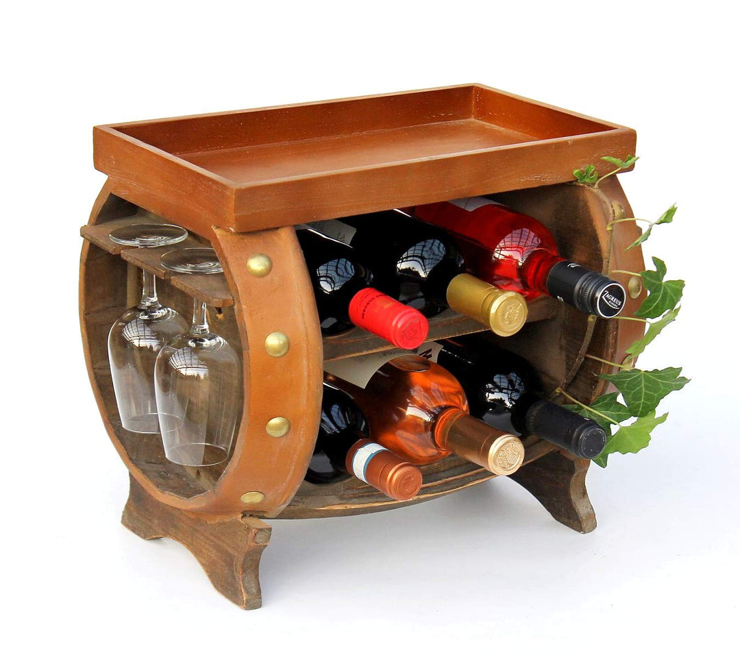 DanDiBo Weinregal Holz Weinfass Braun 33 cm 9064 Bar Flaschenregal Flaschenständer Klein Fass Holzfa