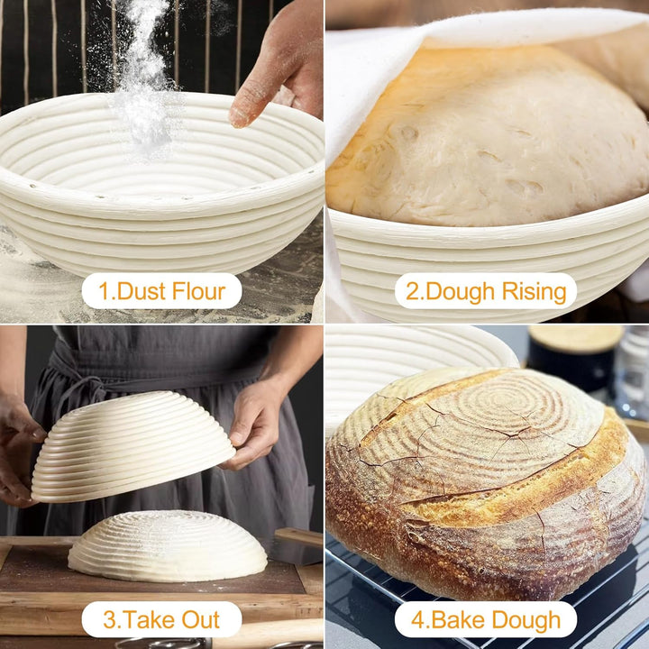 Gärkörbchen für Brot, Gärkorb Rund 22 cm, Brot Backen Zubehör, Banneton Gärkörbe Set, Bread Proofing