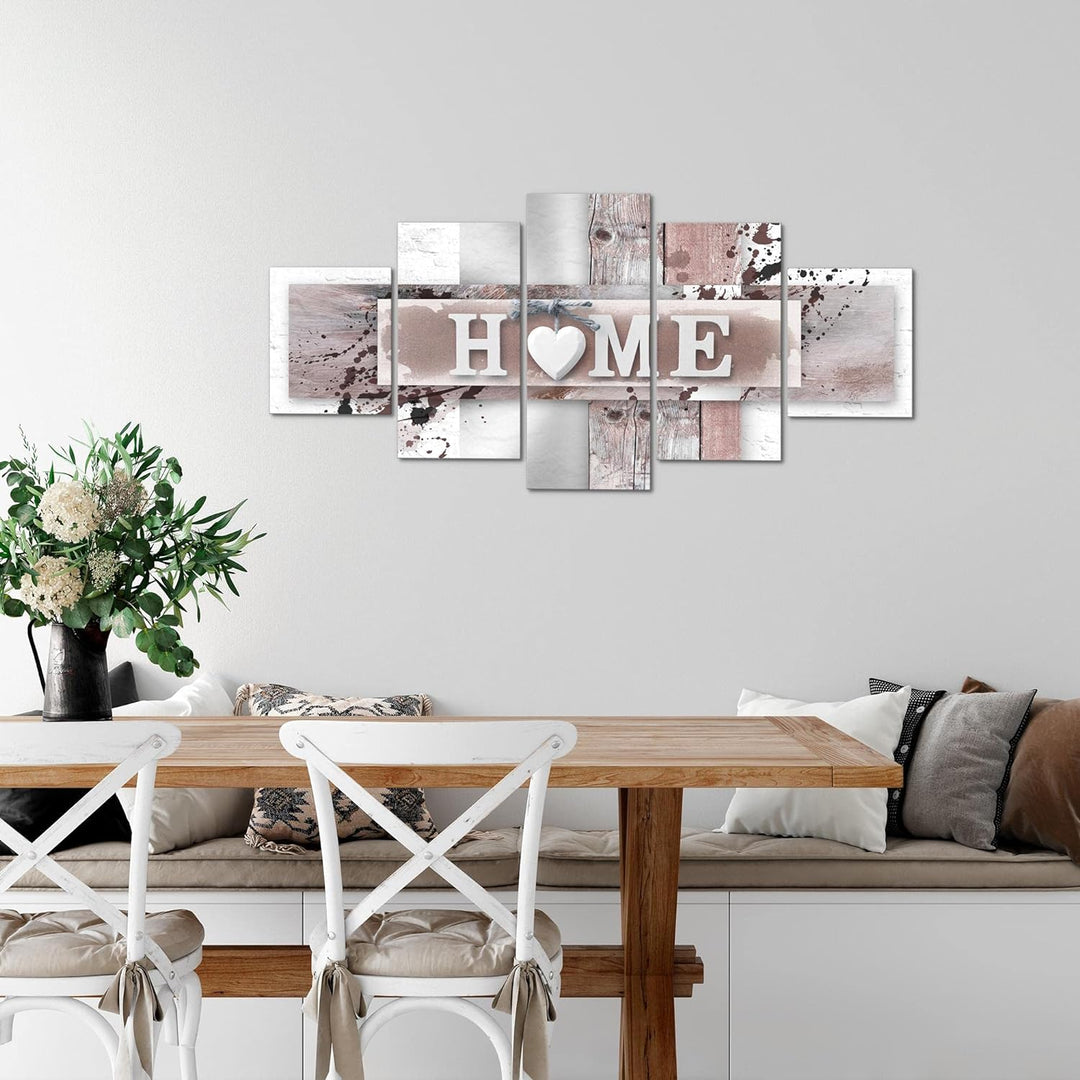 Runa Art Wandbilder Home Herz 5 Teilig Bild auf Vlies Leinwand Deko Wohnzimmer Mit Spruch Grau Rosa