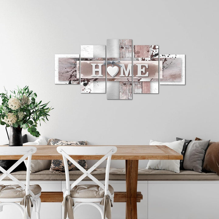 Runa Art Wandbilder Home Herz 5 Teilig Bild auf Vlies Leinwand Deko Wohnzimmer Mit Spruch Grau Rosa