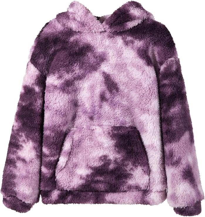 Haloumoning Kapuzenpullover Kinder Teddy Fleece Hoodie Tie Dye Warm Sherpa Sweatershirt Mädchen Jung