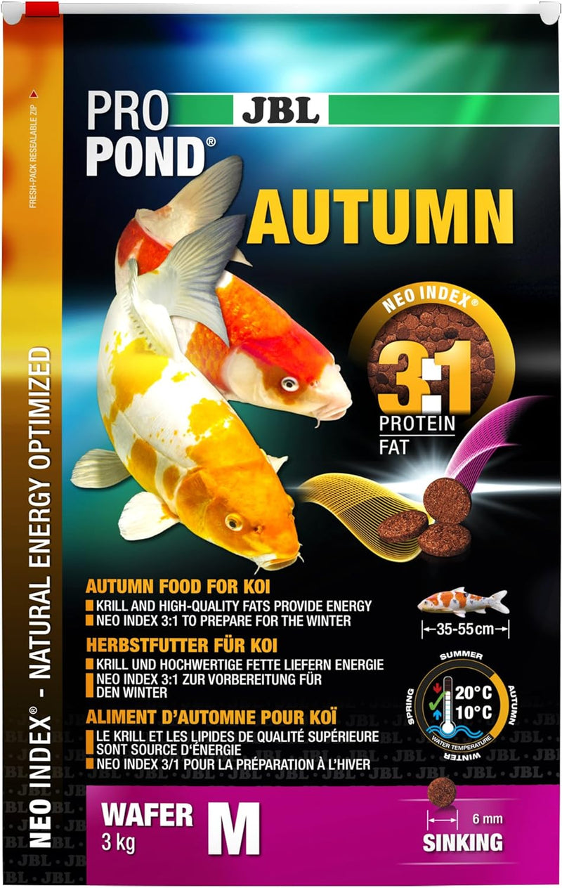 JBL Herbstfutter für Koi, Sinkende Futterwafer, Saisonfutter, ProPond Autumn, Grösse M, 3,0 kg Lachs