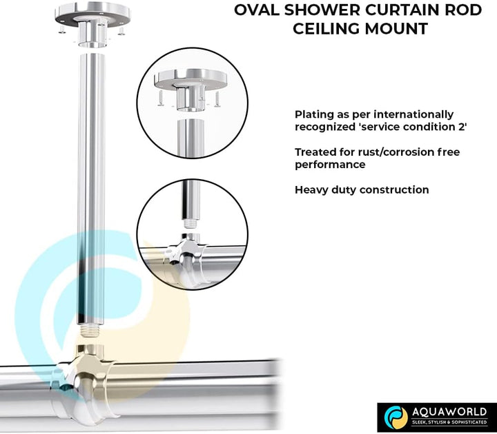 AQUAWORLD Traditionelle grosse ovale Duschvorhangstange für Badewanne mit verstellbaren Deckenstrebe