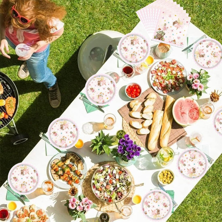 Doyomtoy Feen-Party-Geschirr,61 Stück Fee Partygeschirr Kindergeburtstag Set,Mädchen Geburtstag Part