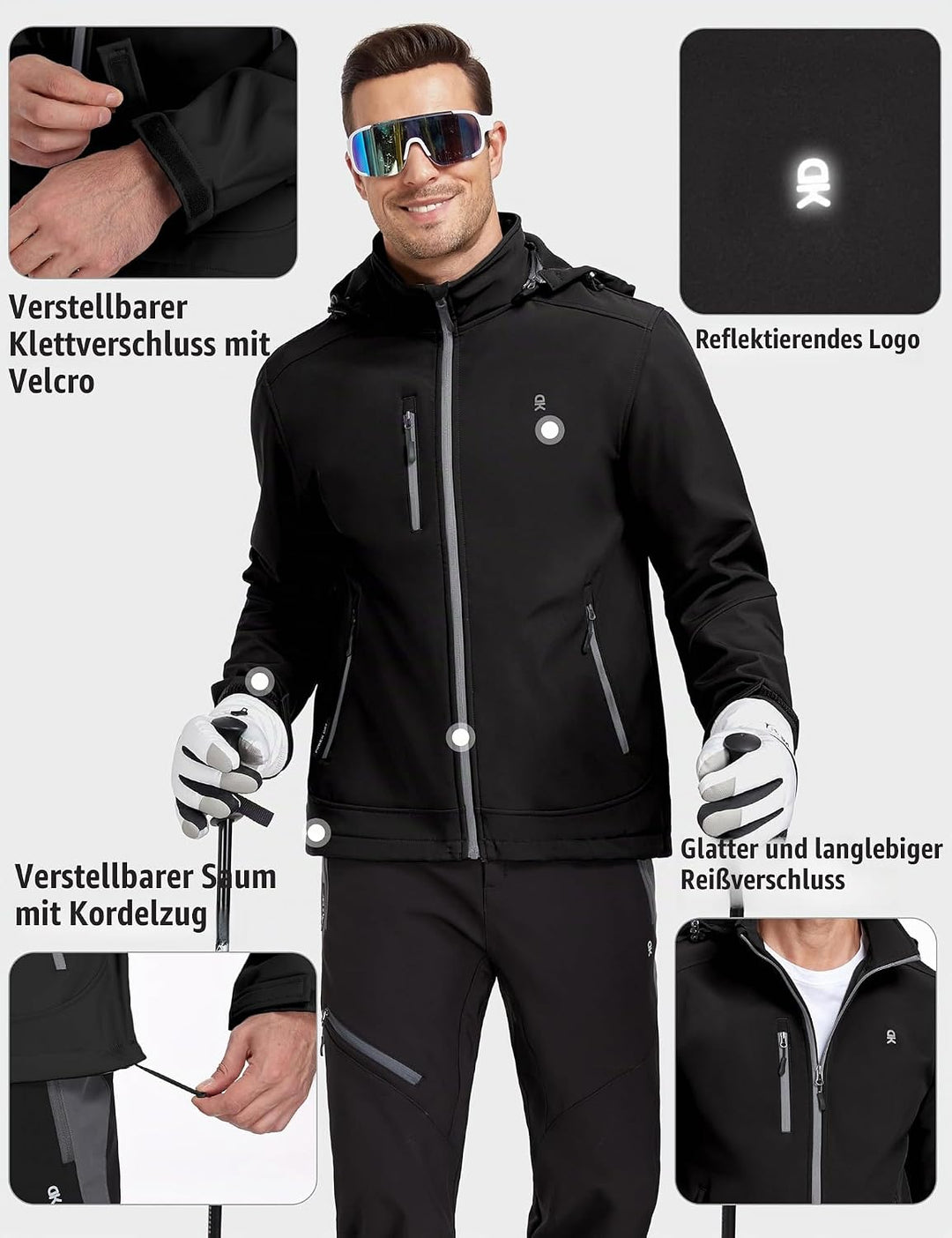 Little Donkey Andy Softshelljacke für Herren mit abnehmbarer Kapuze, Fleecefutter und Wasserabweisen