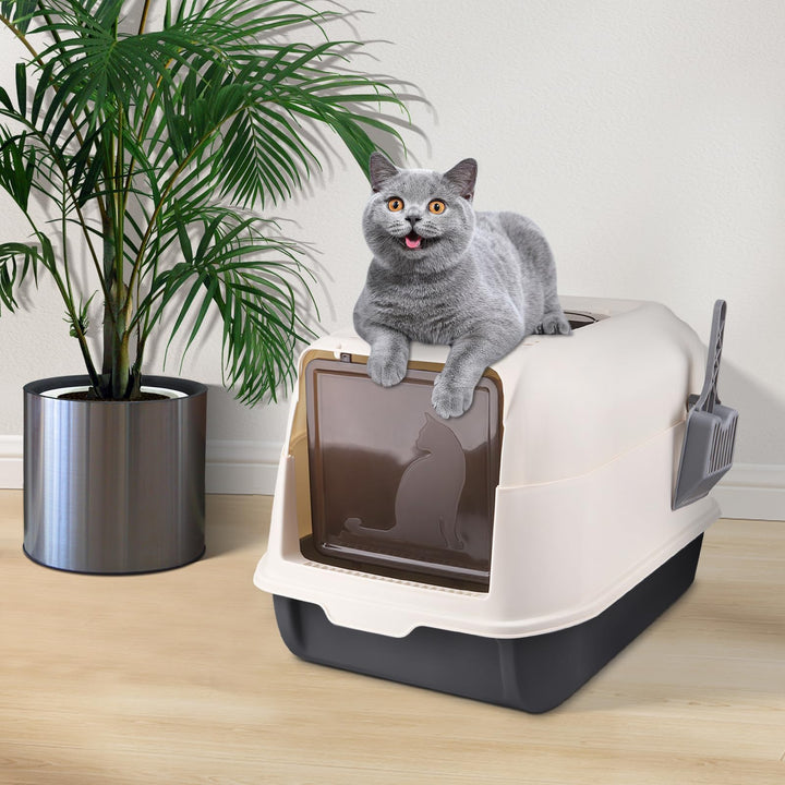 Katzentoilette mit Schaufel, geschlossenes Katzentoilette, abnehmbarer Rand, auslaufsicher, für ausg