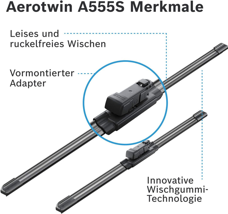 Bosch Automotive Scheibenwischer Aerotwin A555S, Länge: 600mm/400mm – Set für Frontscheibe, 3 397 00