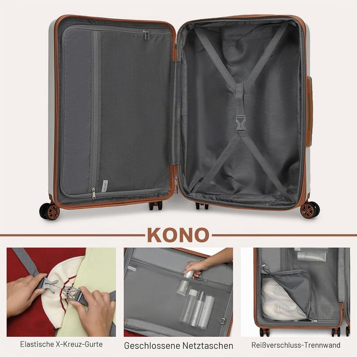 KONO Koffer Trolley Handgepäck Kabinenkoffer Leichte Hartschalengepäck mit TSA-Schloss und doppelte