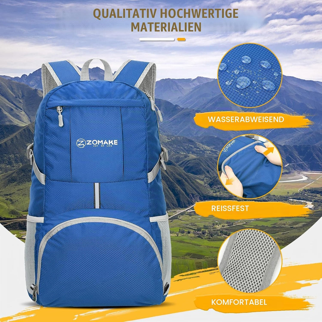 ZOMAKE Faltbarer Rucksack 35L,Leichter Rucksäcke Wasserdicht Wanderrucksack Packable Backpack für Da