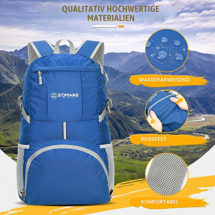 ZOMAKE Faltbarer Rucksack 35L,Leichter Rucksäcke Wasserdicht Wanderrucksack Packable Backpack für Da