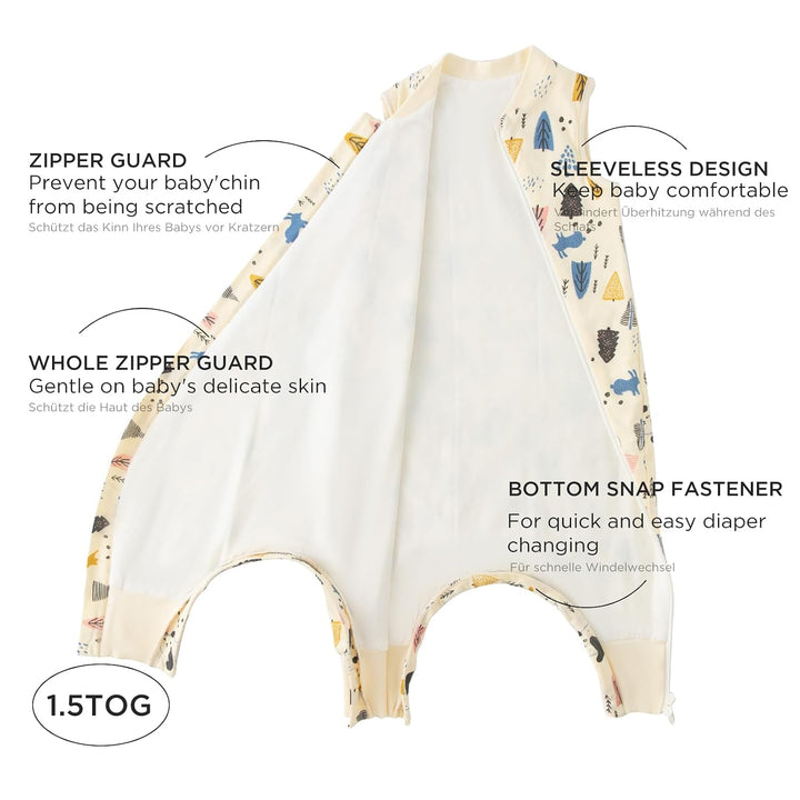 Duomiaomiao Schlafsack mit füssen, ganzjahres, 100% Baumwolle Schlafsack Baby, 1.5 Tog, Schlafsack m