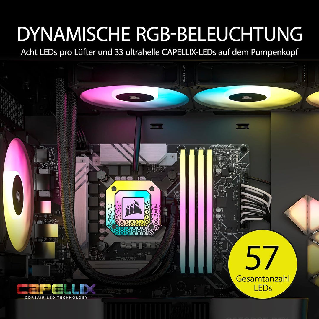Corsair iCUE H150i ELITE CAPELLIX XT Liquid CPU Cooler - Drei AF120 RGB Lüfter - 360mm Radiator - In