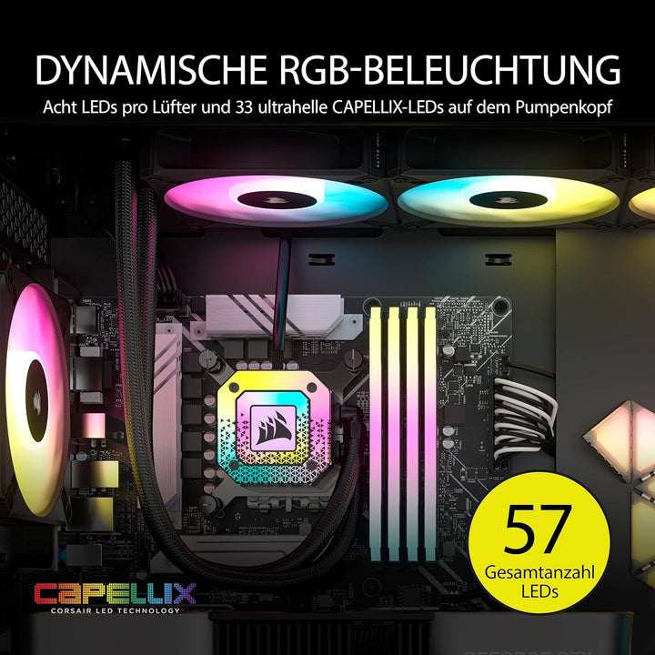 Corsair iCUE H150i ELITE CAPELLIX XT Liquid CPU Cooler - Drei AF120 RGB Lüfter - 360mm Radiator - In