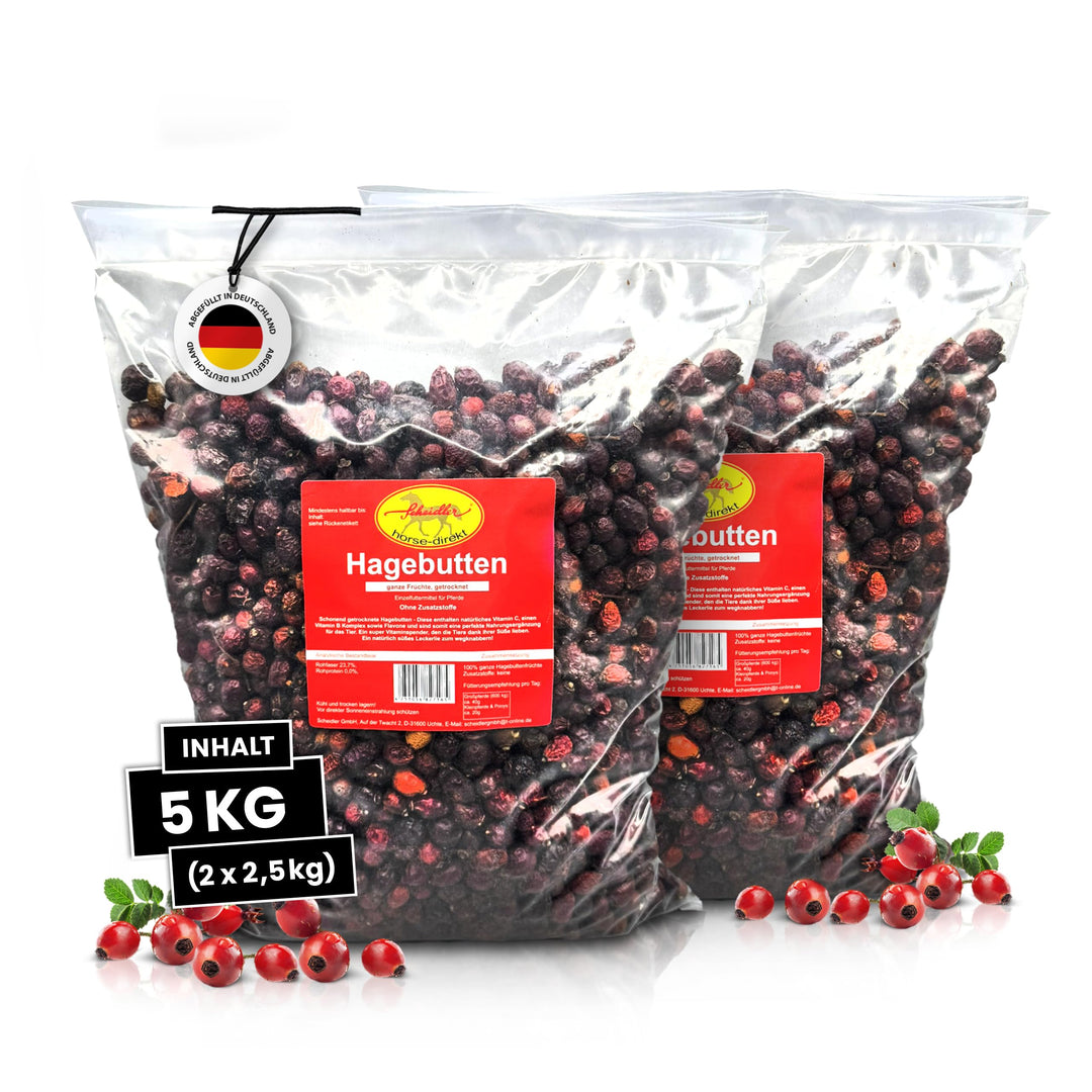 Horse-Direkt Hagebutten Ganze Früchte (Getrocknet) 5 kg – Mit Viel Vitamin C Für Pferde, Ponys, Nage
