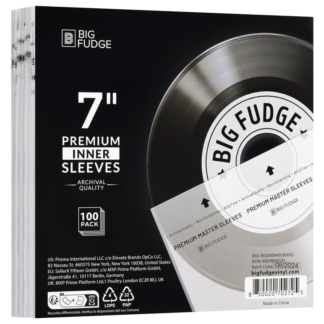BIG FUDGE Premium Master Schallplatten Hüllen Innen - 7" x 100 STK - Archivhüllen Antistatisch aus R