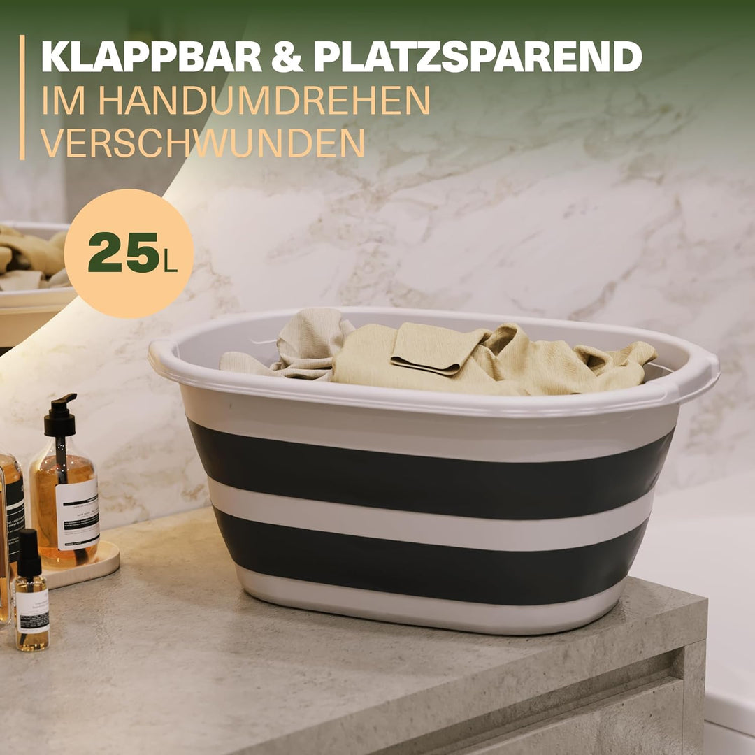Wäschekorb 2er Set – Faltbar & platzsparend – 2× 25L Klappbarer Wäschesammler mit Silikongriff – BPA