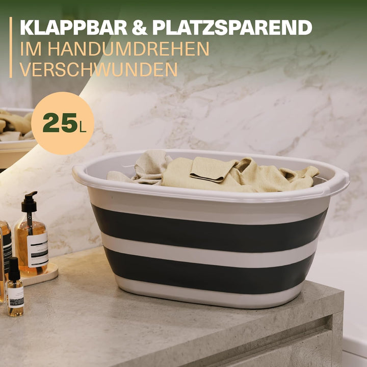 Wäschekorb 2er Set – Faltbar & platzsparend – 2× 25L Klappbarer Wäschesammler mit Silikongriff – BPA