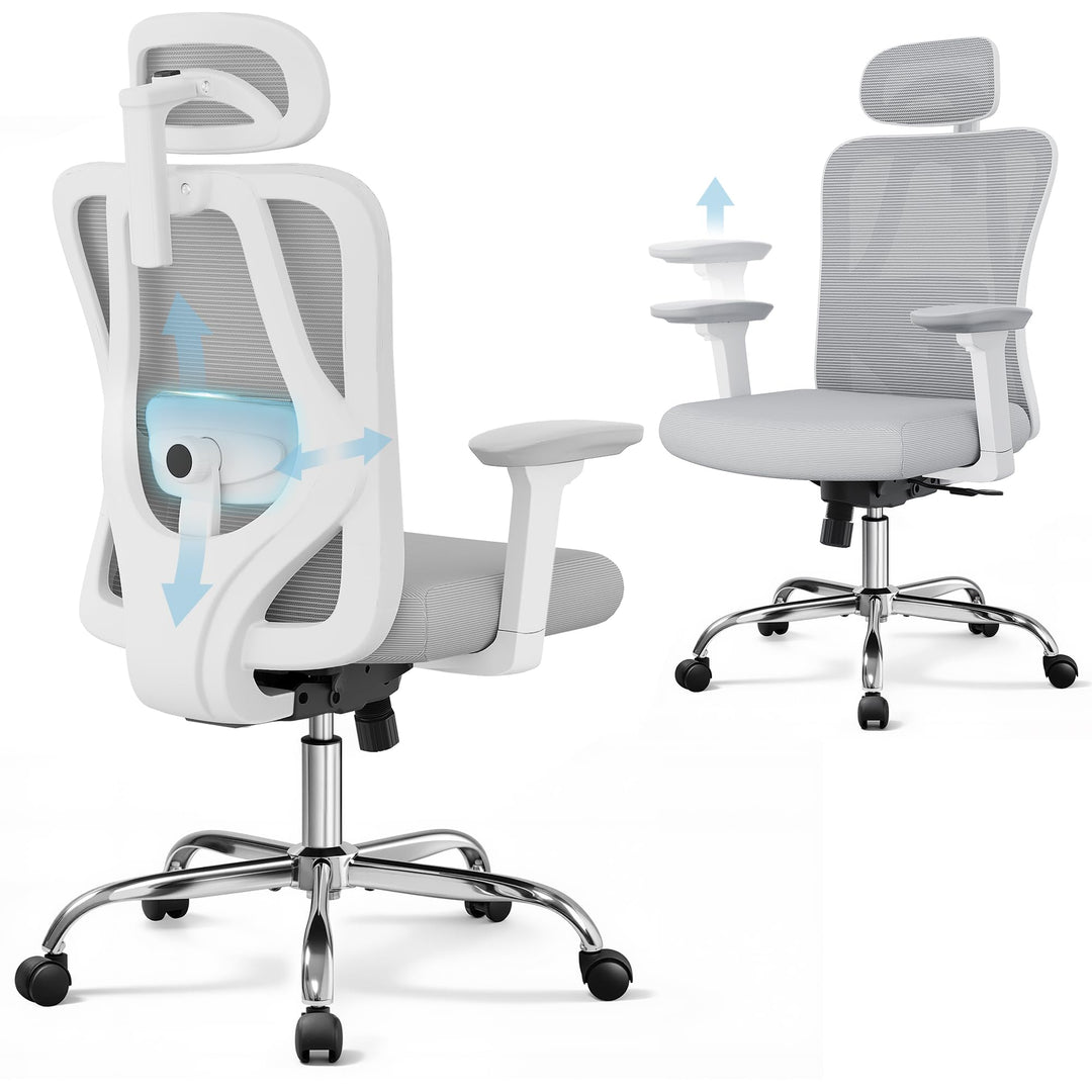 DEVAISE Bürostuhl Ergonomisch: Schreibtischstuhl mit Wippfunktion, Verstellbarer Kopfstütze & Lenden