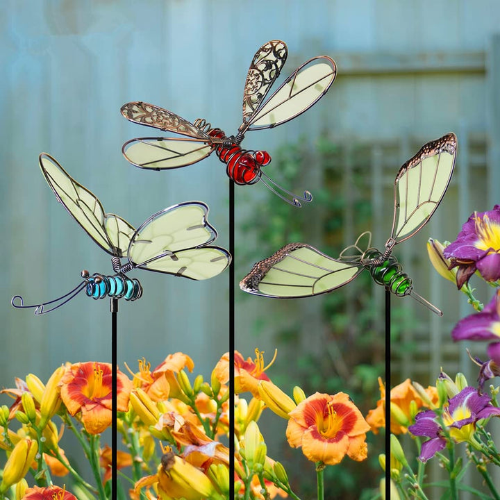 Juegoal 50,8 cm Schmetterlings-Gartenpfähle Dekor, Libellenpfähle, Kolibri, leuchtet im Dunkeln, Met