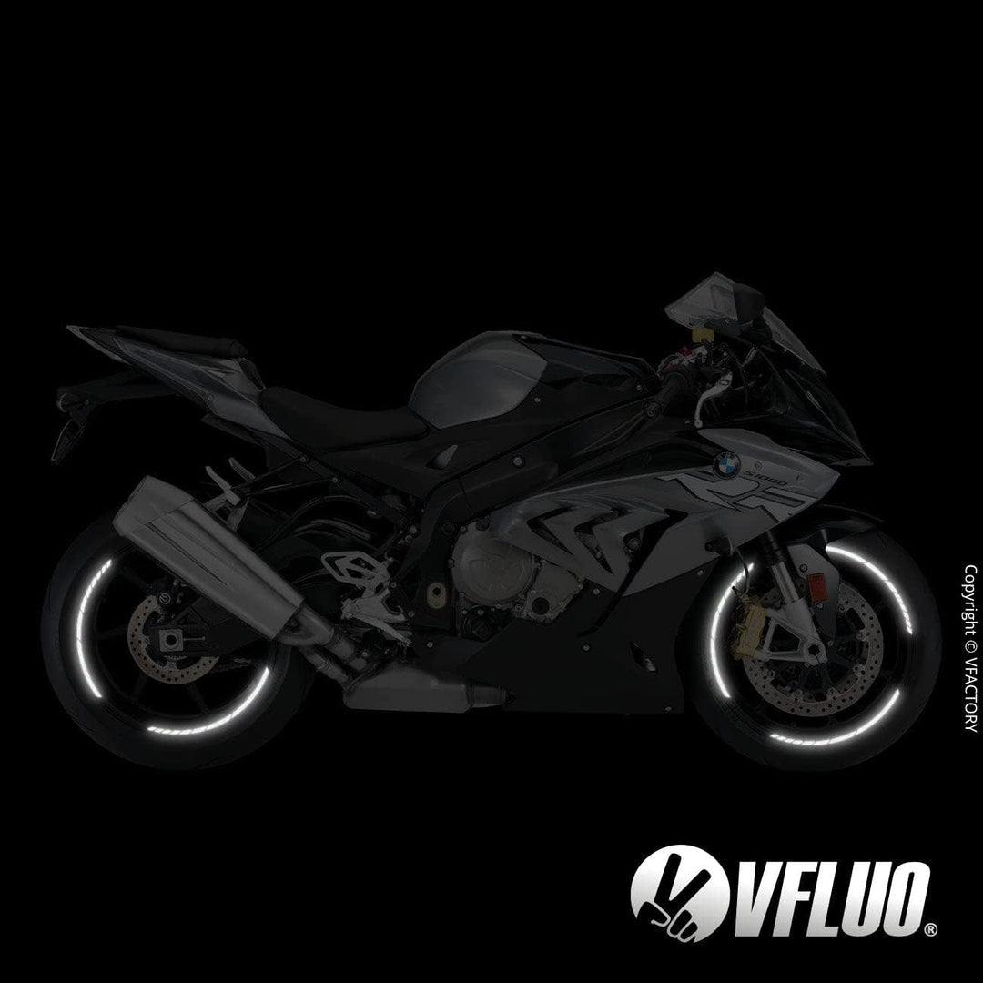 VFLUO - 2 x Kit Reflektierende Felgenrandaufkleber GP Motorrad, Aufkleber für 2 Räder 3M™-Technologi