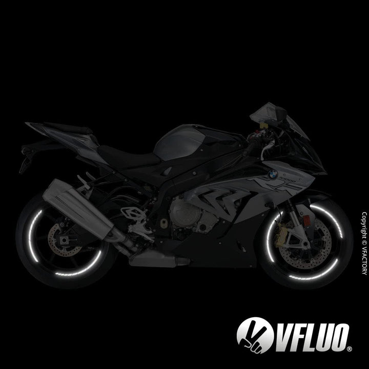 VFLUO - 2 x Kit Reflektierende Felgenrandaufkleber GP Motorrad, Aufkleber für 2 Räder 3M™-Technologi