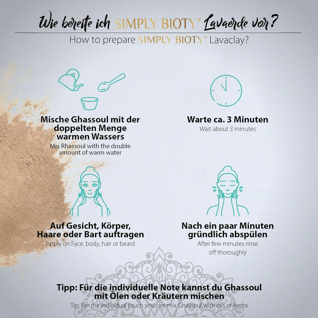 Simply Bioty Lavaerde 1kg original Ghassoul - Bio vegane Wascherde Tonerde - Mineralische Gesichtsma
