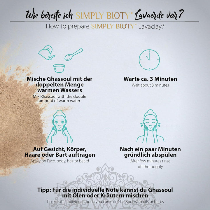 Simply Bioty Lavaerde 1kg original Ghassoul - Bio vegane Wascherde Tonerde - Mineralische Gesichtsma