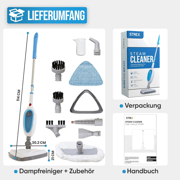 Strex 12 in 1 Dampfreiniger - Teppichreiniger/Fleckenreiniger - hygienische Bodenreinigung von gross