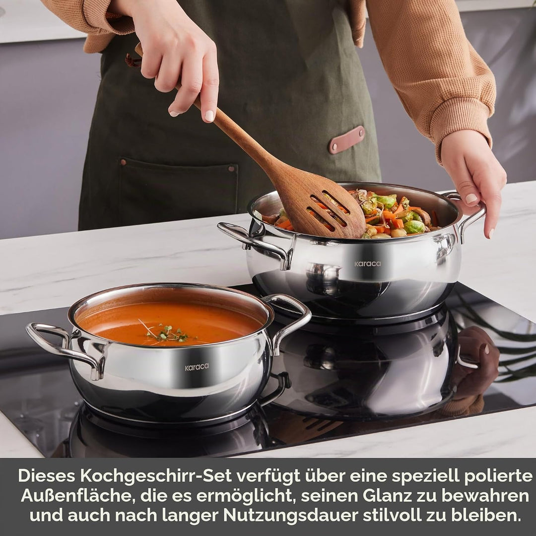 Karaca Emirgan 8-Tlg, Kochgeschirr Set aus Stahl Topfset, Kochgeschirr set, Kochtopfsets, Edelstahl,