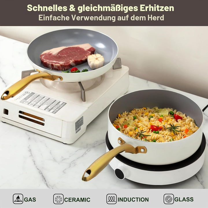 Keramik KochSet, gesund, Töpfe und Pfannen Set mit Deckel, antihaftbeschichtet(ohne PFAS, PFOA),Küch