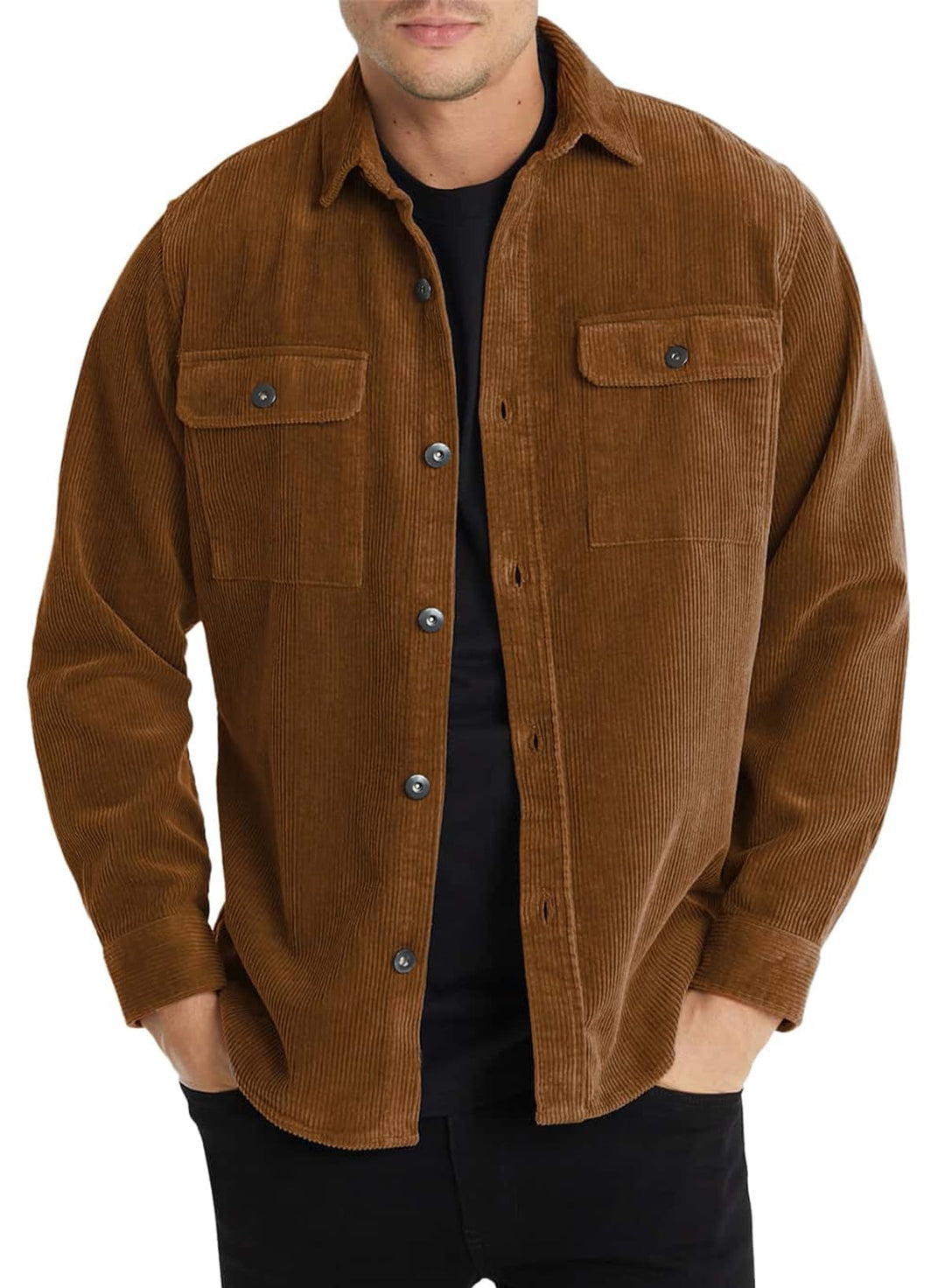 Elegancity Herren Hemd Cord Langarm Freizeithemd Männer Jacke Regular Fit Button Up Hemdjacke Mit Kl