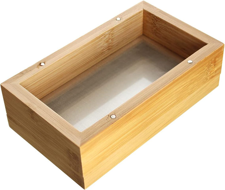 HNBG Siebbox aus Bambus 15,5 x 9 x 6 cm, Bambus-Schachtel mit Sieb und Spiegel, unterteilt in 3 Eben