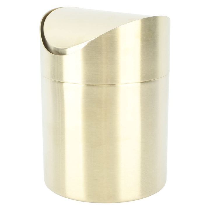 Mini Mülleimer, 16.58×12cm Edelstahl Mülleimer mit Schwing Deckel Gold Kleiner Desktop Abfallkorb fü