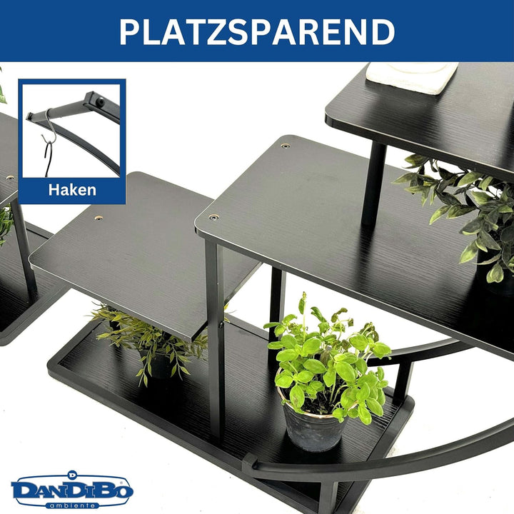 DanDiBo Blumenregal Indoor 170 cm Hoch Metall Schwarz Rund 96586 Blumentreppe Gross Halbrund Pflanze