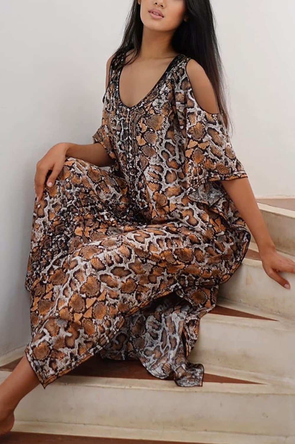Sommer Long Kaftan Bohemian Loungewear Strandbadeanzug Aufdecken Maxikleid für Damen Einheitsgrösse