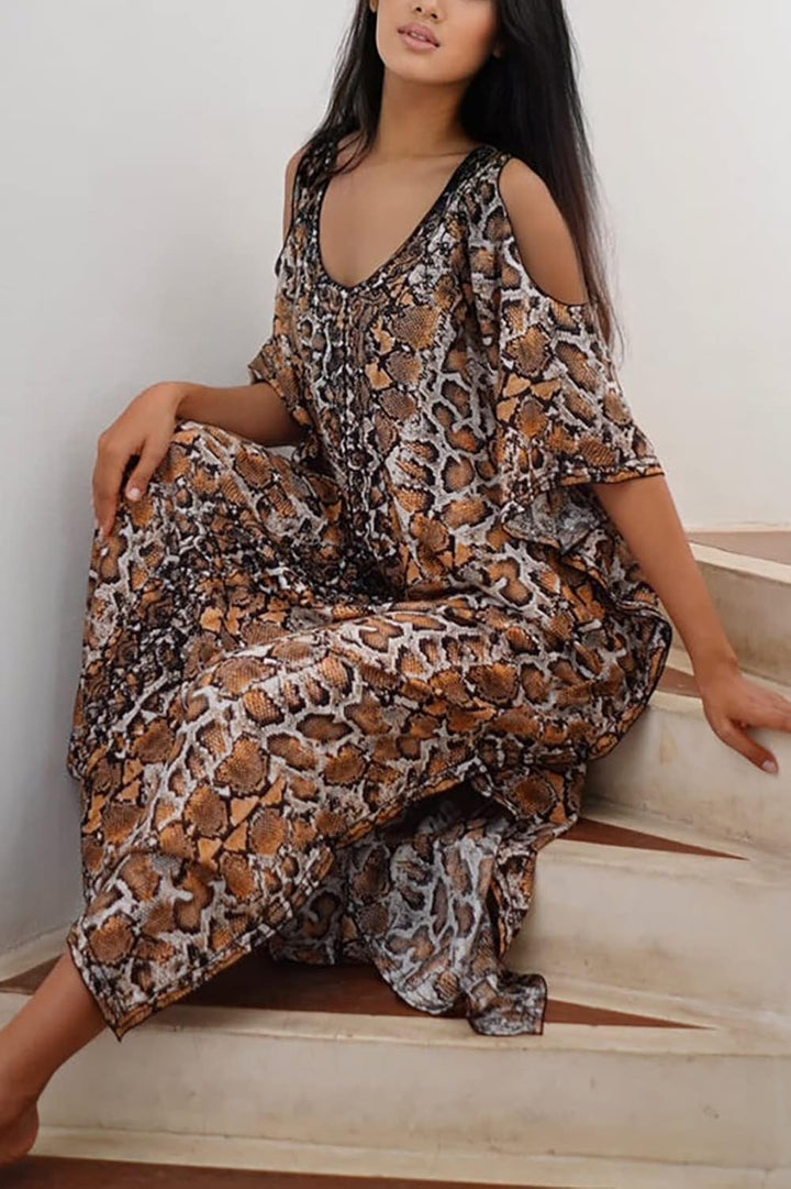Sommer Long Kaftan Bohemian Loungewear Strandbadeanzug Aufdecken Maxikleid für Damen Einheitsgrösse