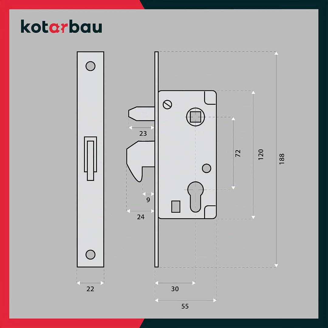 KOTARBAU® Hakenschloss Einsteckschloss Schiebetore 72/40 Führungsdorn Schiebetürschloss Hakenfallens