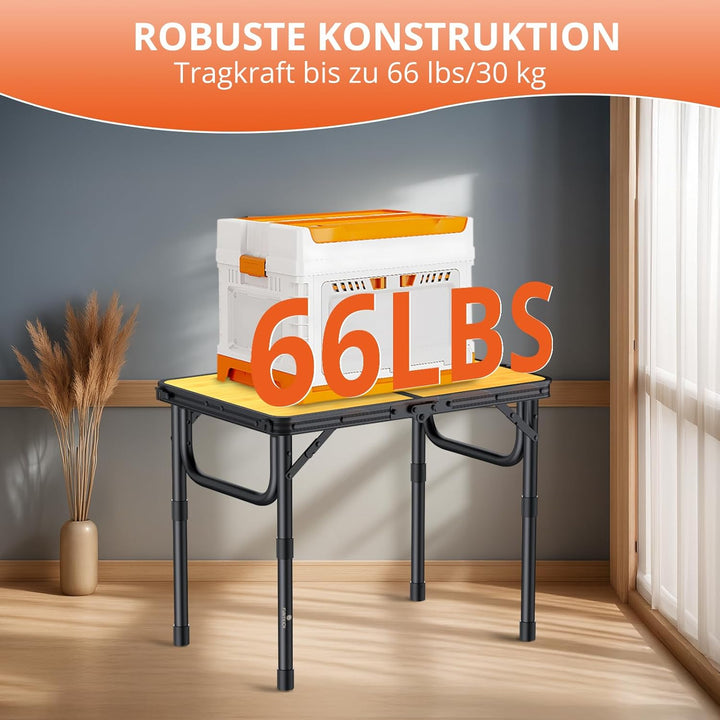 FUNYKICH Campingtisch Klapptisch 58x40cm, Faltbarer Grilltisch mit 3 Höhen Verstellbarer(26/48/70cm)