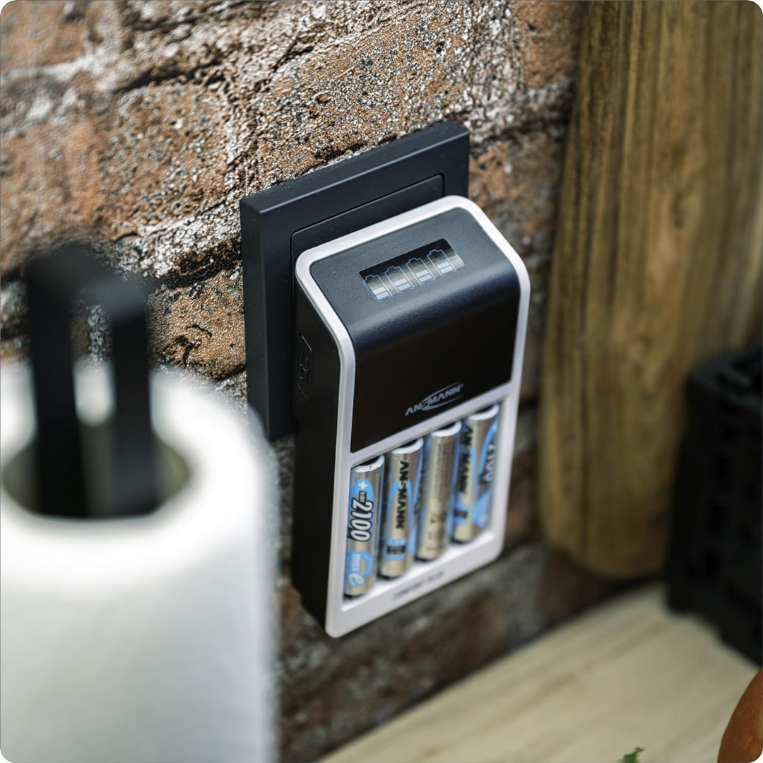 ANSMANN Comfort Plus Akkuladegerät + 4× AA 2800mAh Akkus- kompatibel für 1-4 NiMH Akkus Micro AAA/Mi