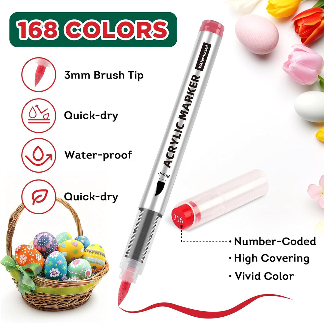 ABEIER 168 Farben Acrylstifte Set für Steine Wasserfest Brush Tip Acrylic Pens Set, Acrylmarker Schn