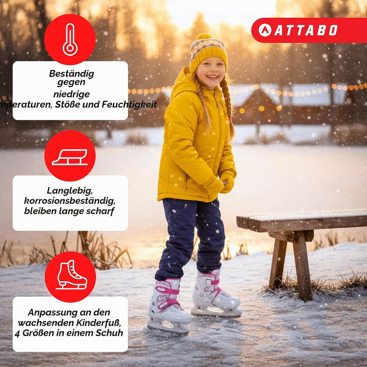 ATTABO KOA Kinder verstellbare Schlittschuhe | Freizeit Eislaufschuhe | PVC &amp; PP Hartschale | Edelst