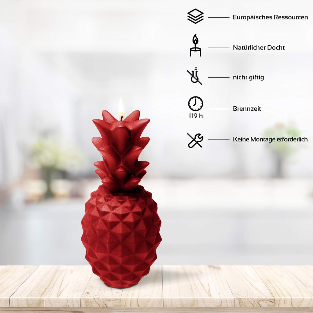 Candellana Ananas Paraffinkerze 100x100x210 mm - Rot Kerze Dekorativ - Kerzen Aesthetic 3D - Candles