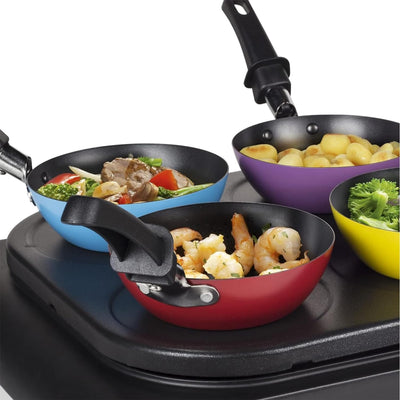 RoDzj Mini Wok Set 6 Personen Ø12 cm Antihaftbeschichtet Party Wok Set, Raclette und Fondue Ersatzpf