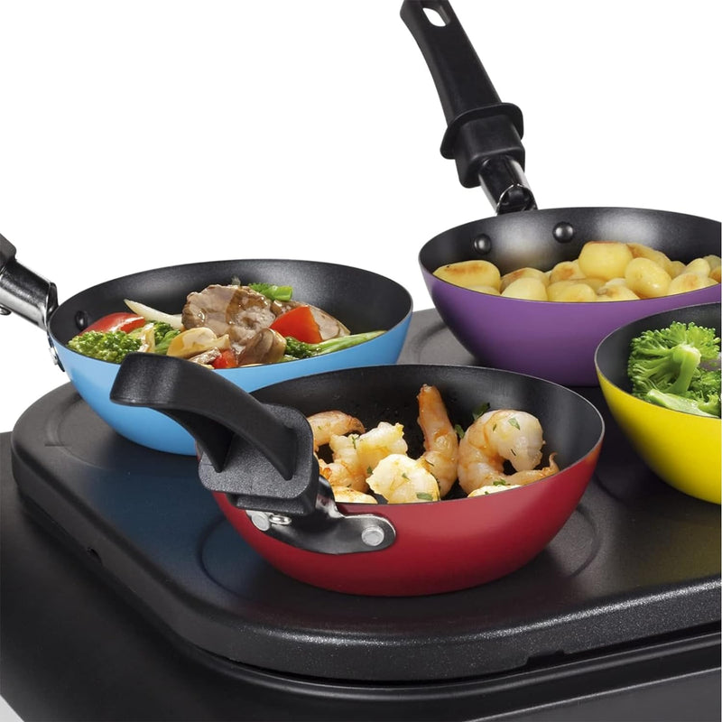 RoDzj Mini Wok Set 6 Personen Ø12 cm Antihaftbeschichtet Party Wok Set, Raclette und Fondue Ersatzpf